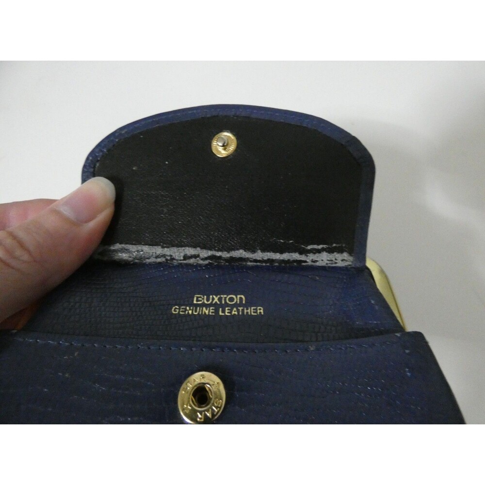 Vintage Buxton Dark Blue Leather Coin Purse Pouch 5" Kiss Lock Front Flap 1950s - Picture 6 of 7